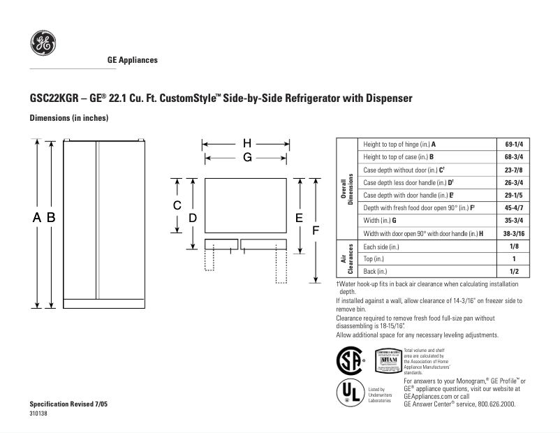 Imagen de la primera página del manual del dispositivo CustomStyle GSC22KGRWW