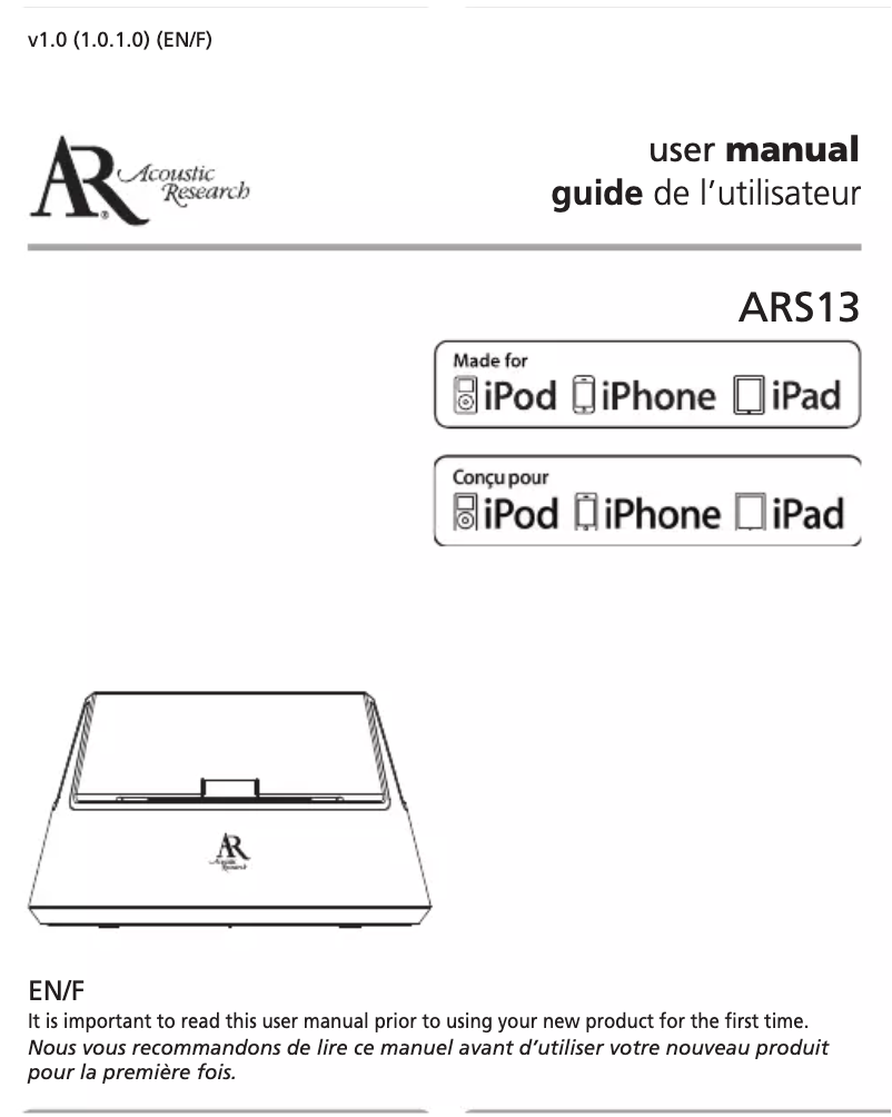 Page n°1 - Manuel utilisateur Acoustic Research ARS13