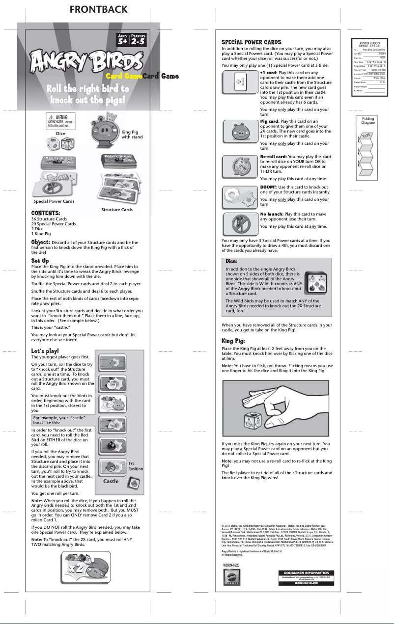 Page 1 de la notice Manuel utilisateur Mattel Angry Birds