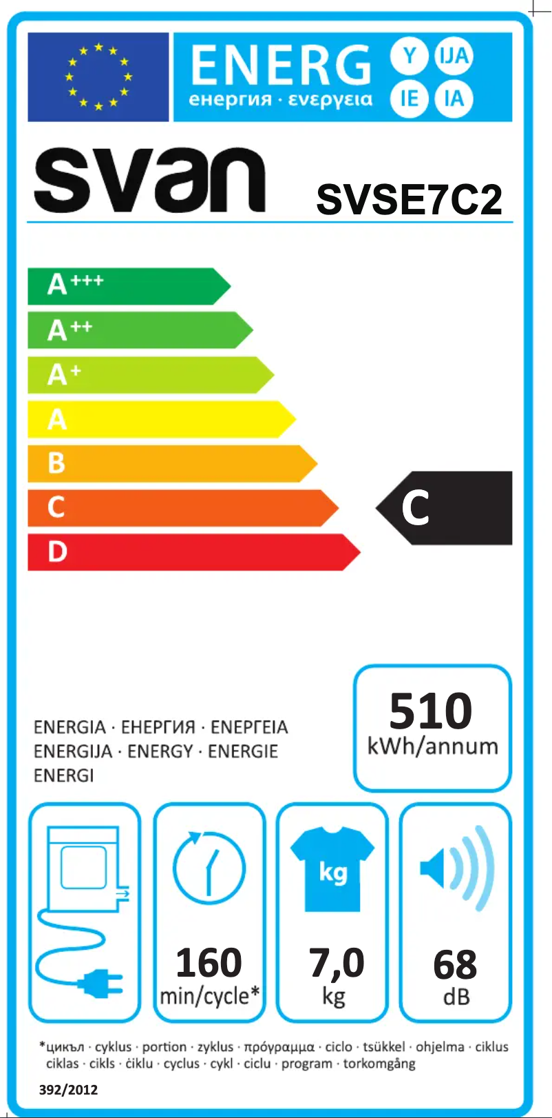 Page 1 de la notice Label énergétique SVAN SVSE7C2