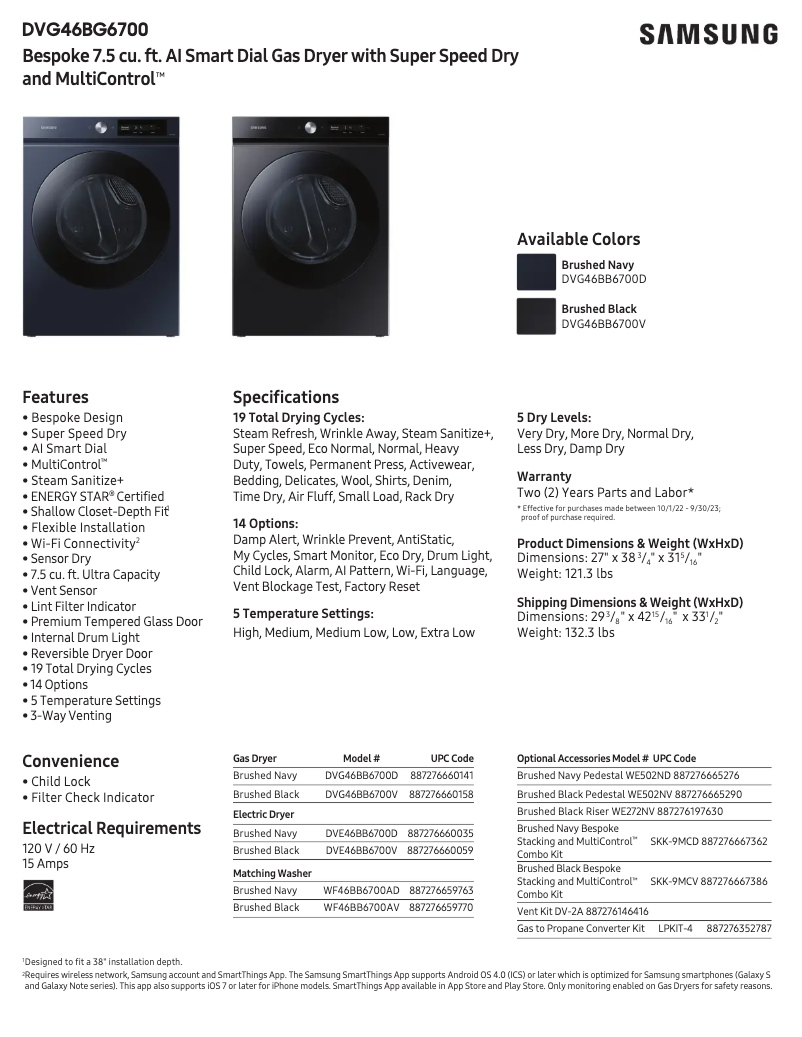 Página 1 del manual Ficha técnica Samsung DVG46BB6700D