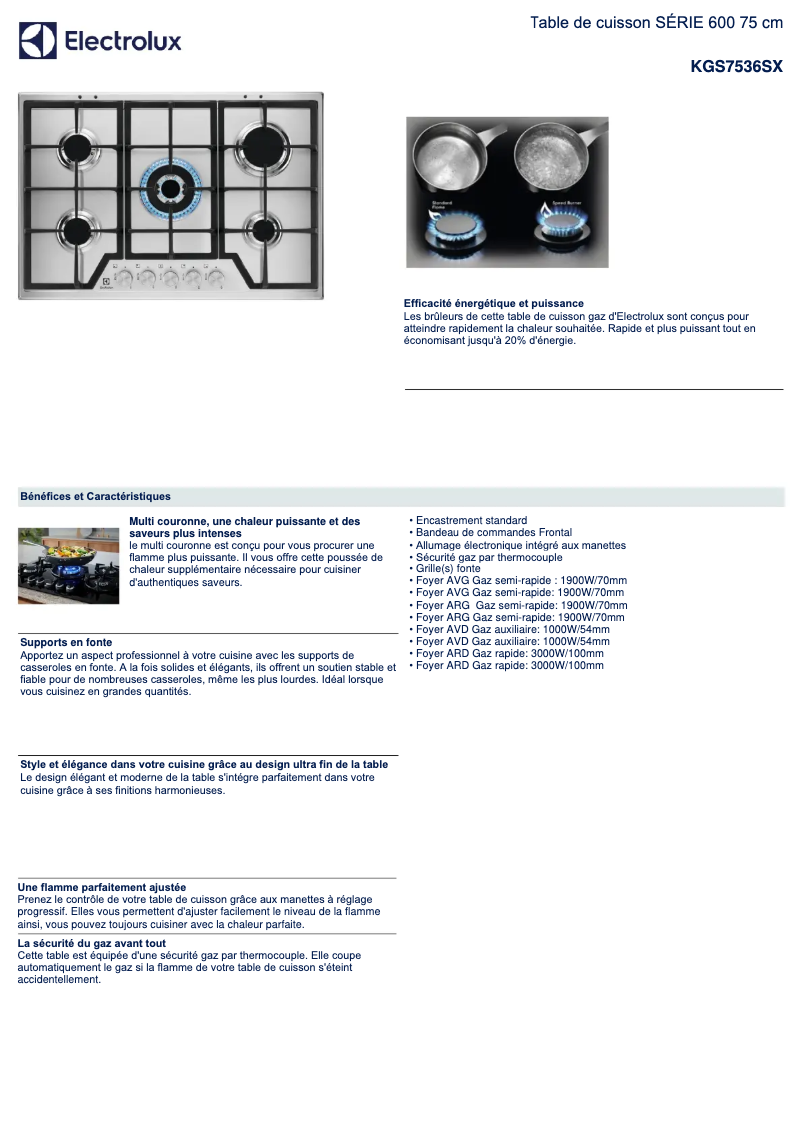Page n°1 - Fiche technique Electrolux KGS7536SX