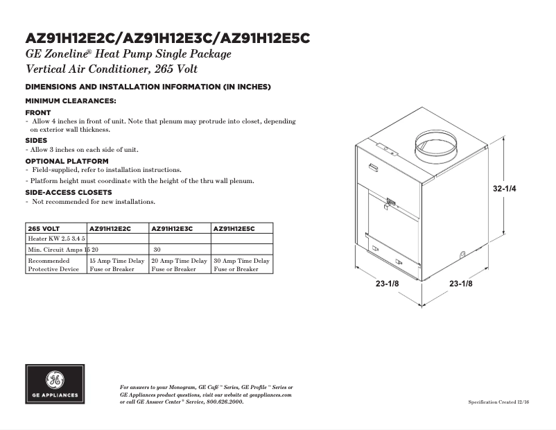 Page n°1 - Fiche technique GE AZ91H12E3C
