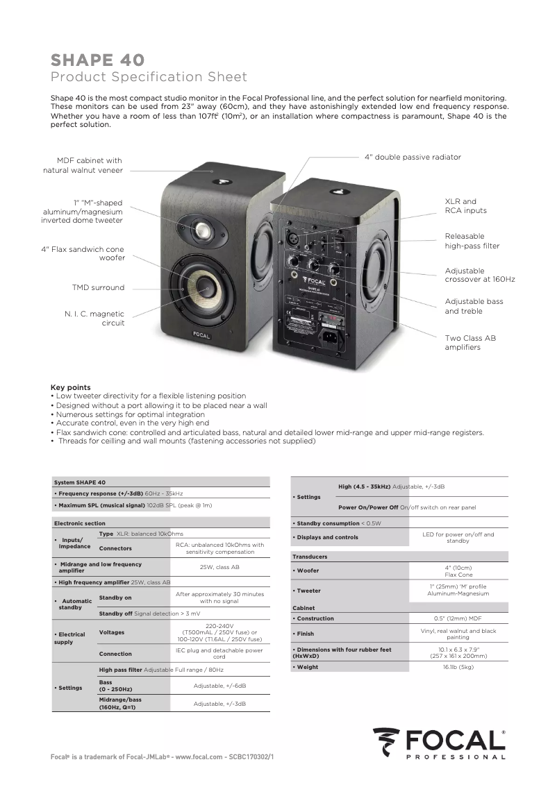 Página 1 del manual Ficha técnica Focal Shape 40