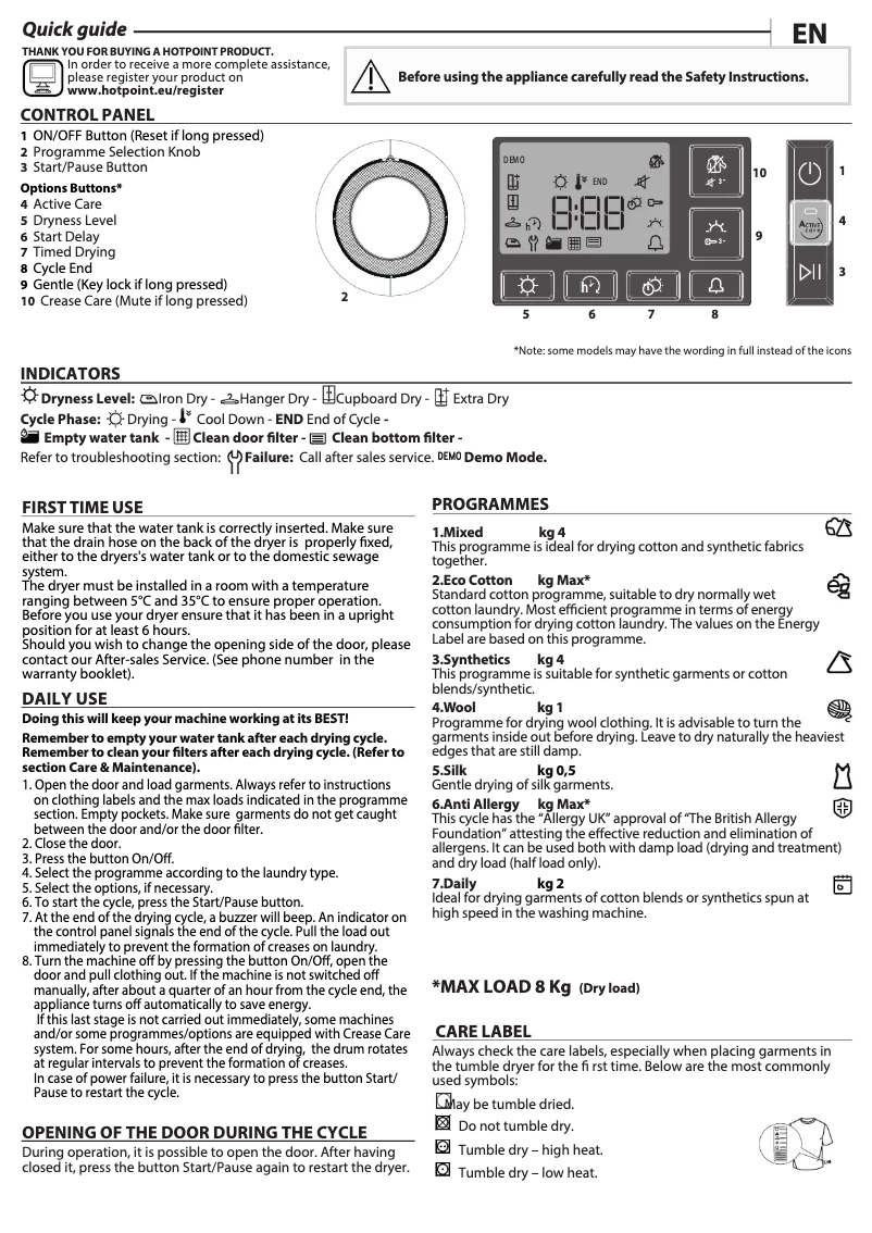 Page 1 de la notice Manuel utilisateur Hotpoint NTM118X3XBUK