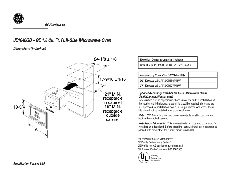 Page n°1 - Fiche technique GE JE1640GB
