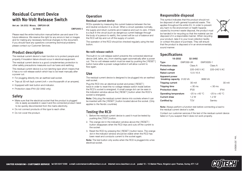 Page n°1 - Manuel utilisateur Cotech EMP200S-1