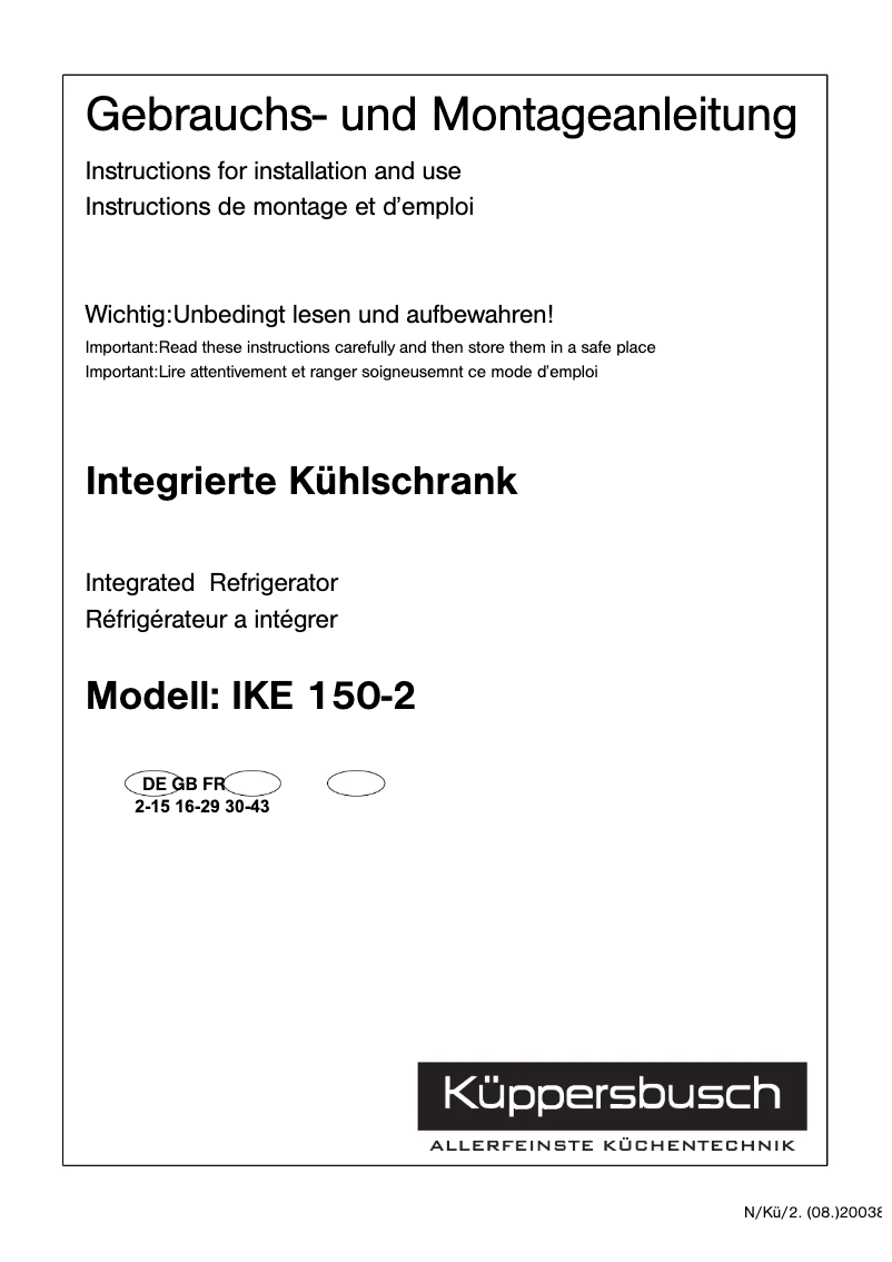 Image de la première page du manuel de l'appareil IKE 150-2