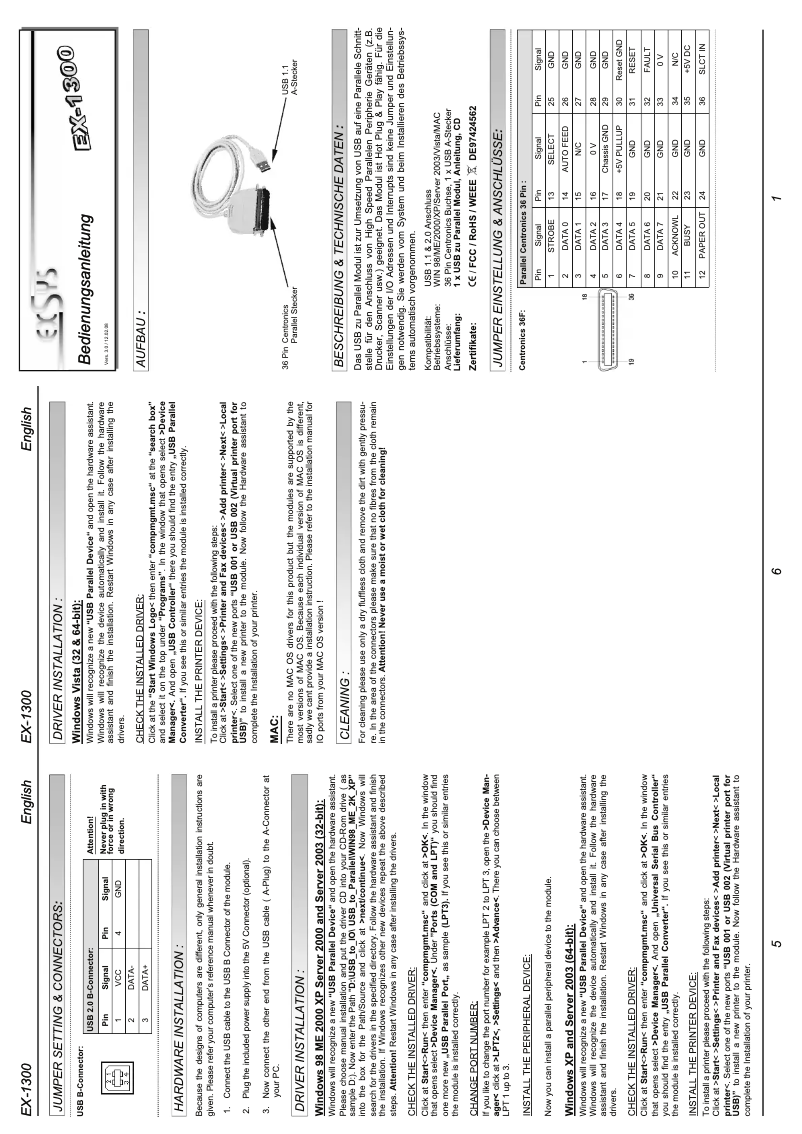 Page n°1 - Manuel utilisateur EXSYS EX-1300