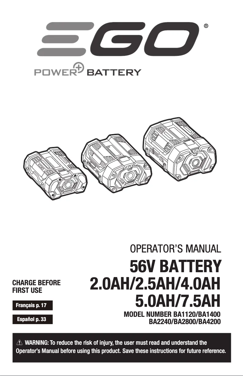Page n°1 - Manuel utilisateur EGO BA1400