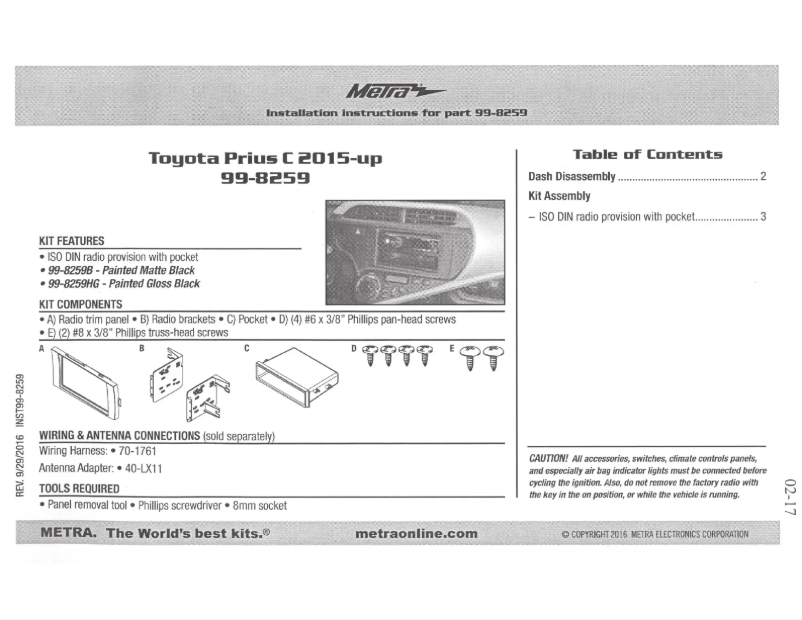 Page n°1 - Mode d'emploi Metra 99-8259B