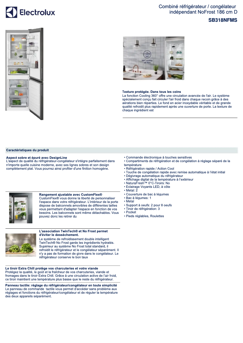 Page n°1 - Fiche technique Electrolux SB318NFMS
