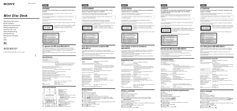 Page 1 de la notice Manuel utilisateur Sony MDS-MX101