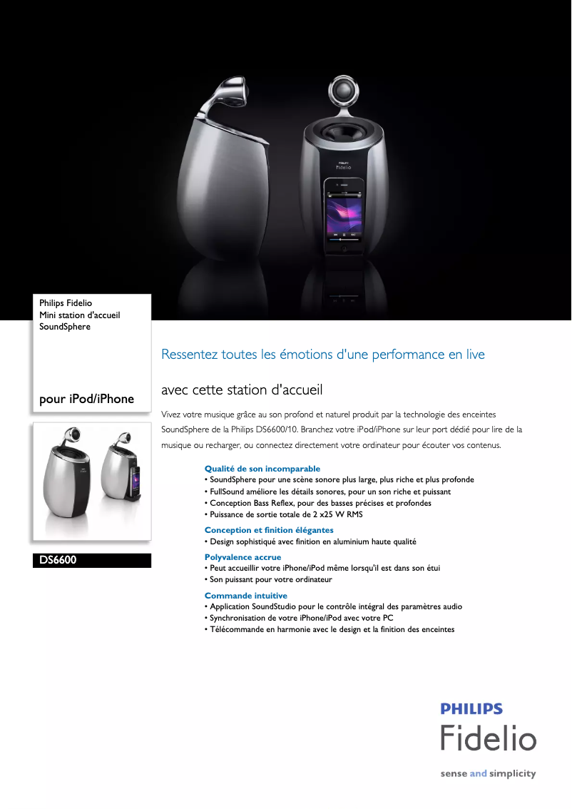 Page 1 de la notice Fiche technique Philips Fidelio DS6600