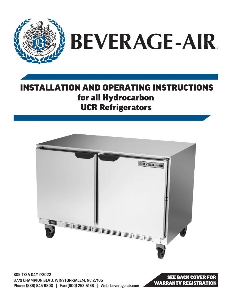 Page n°1 - Manuel utilisateur Beverage-Air UCR46AHC-23