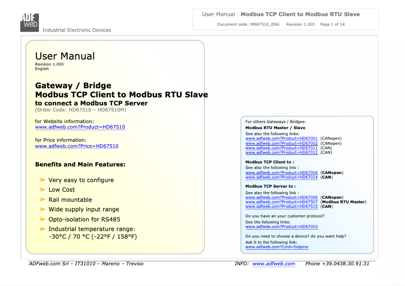 Page 1 de la notice Manuel utilisateur Wachendorff HD67510