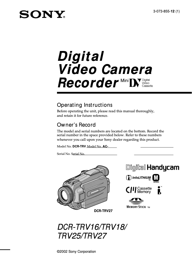 Page 1 de la notice Manuel utilisateur Sony DCR-TRV16