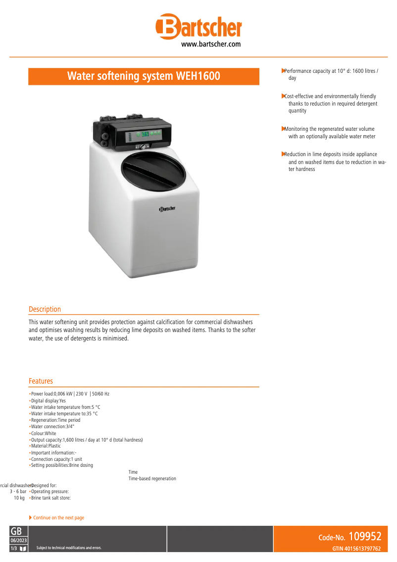 Image de la première page du manuel de l'appareil WEH1600