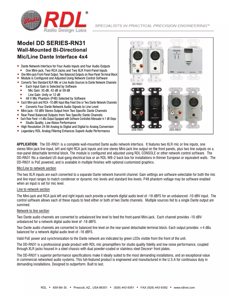 Page 1 de la notice Manuel utilisateur RDL DD-RN31