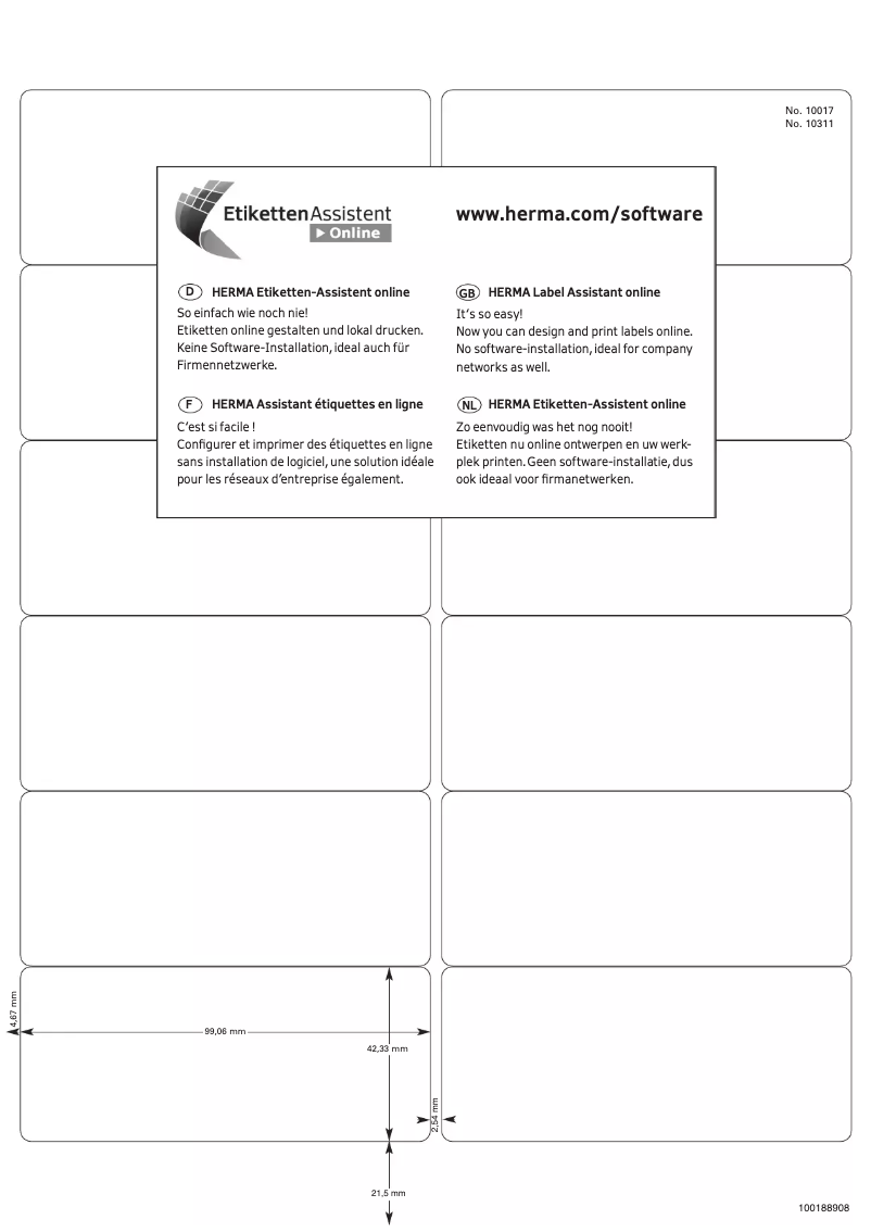 Page 1 de la notice Manuel utilisateur Herma 10017