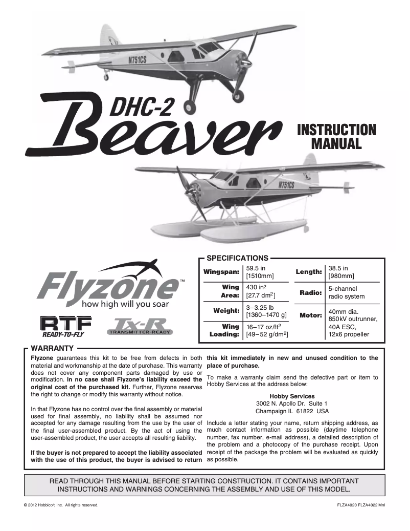 Image de la première page du manuel de l'appareil DHC-2 Beaver