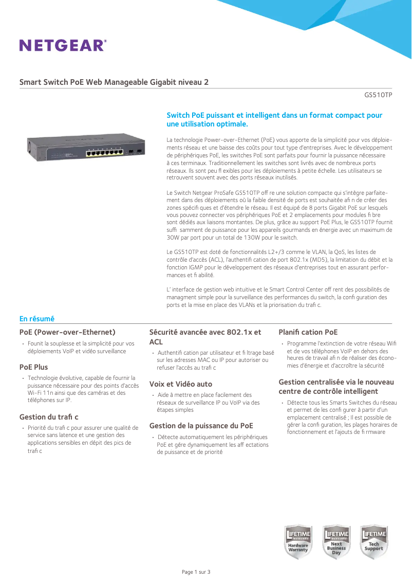 Page n°1 - Fiche technique Netgear GS510TP
