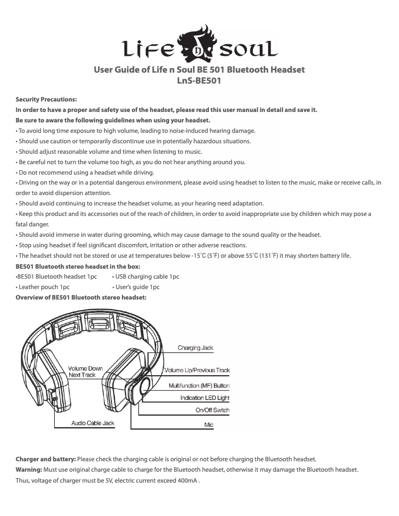 Image de la première page du manuel de l'appareil BE501