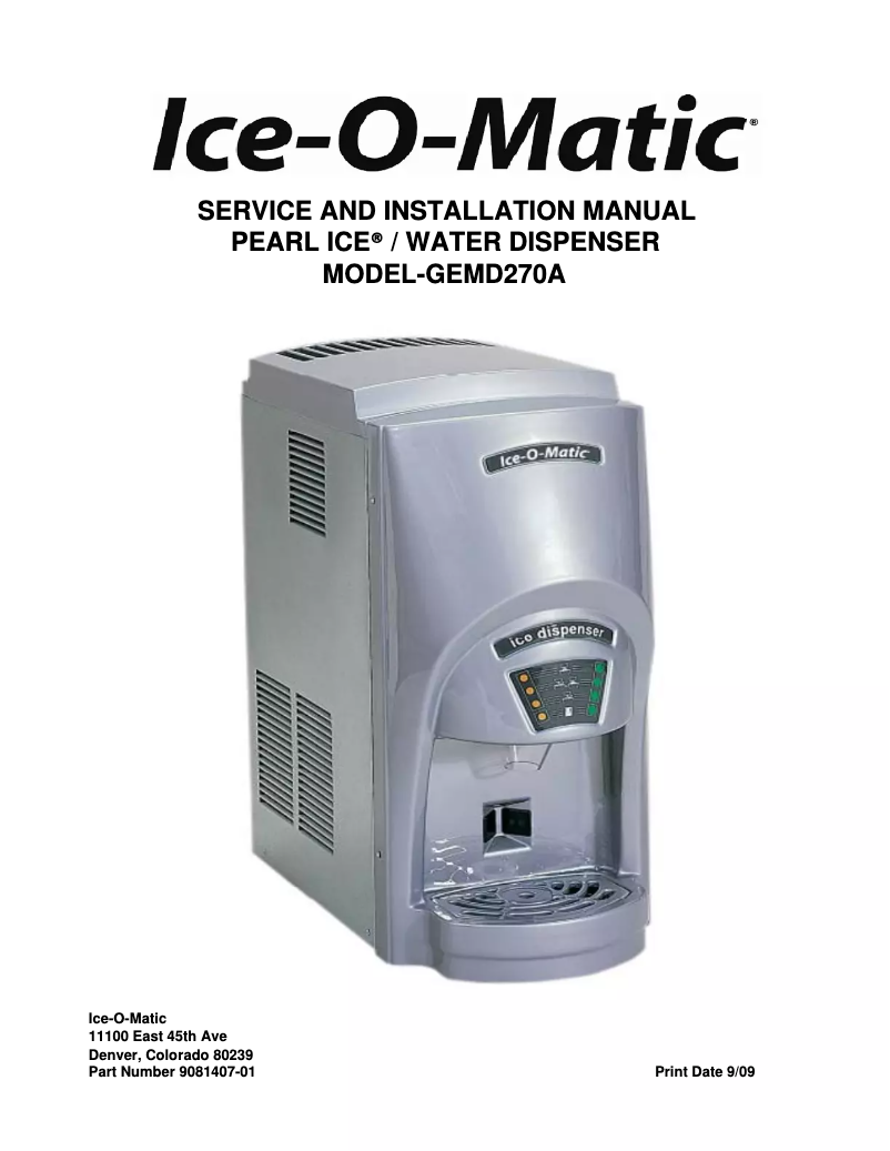 Page 1 de la notice Guide d'installation Ice-O-Matic GEMD270A