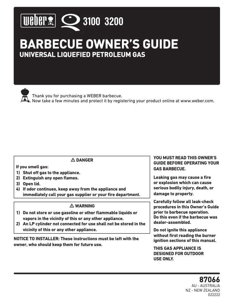 Page 1 de la notice Manuel utilisateur Weber Q305