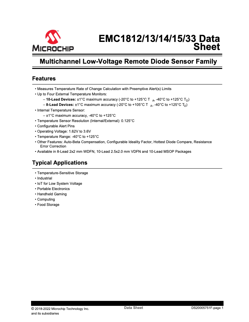 Page 1 de la notice Fiche technique Microchip EMC1815