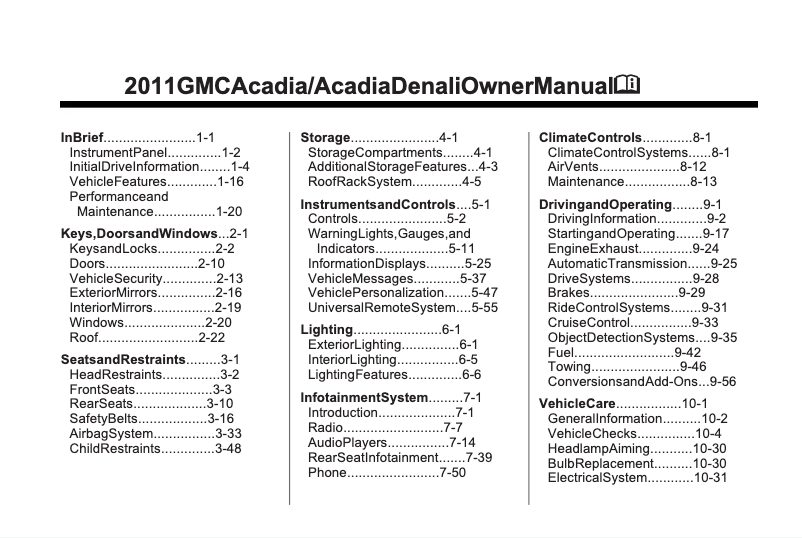 Page 1 de la notice Manuel utilisateur GMC Acadia Denali (2011)