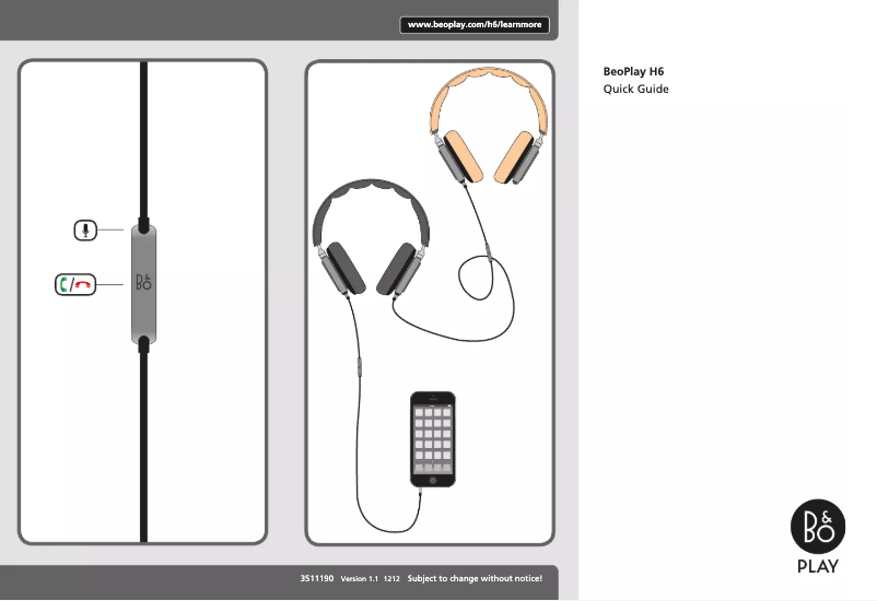 Page 1 de la notice Manuel utilisateur Bang & Olufsen BeoPlay H6