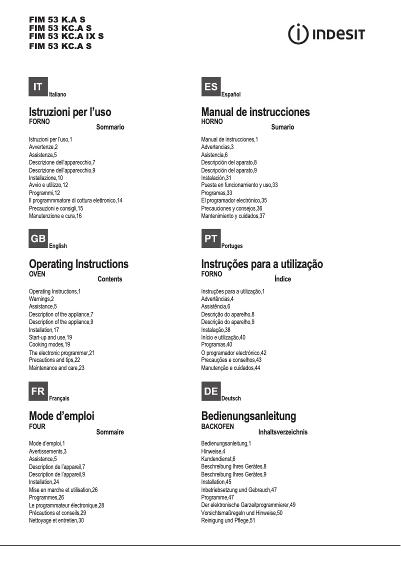 Page n°1 - Manuel utilisateur Indesit FIM 53 KC.A (BL) S