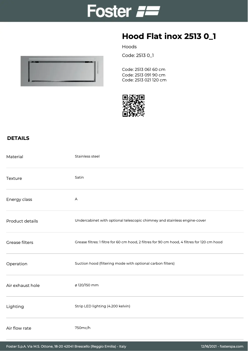 Page n°1 - Manuel utilisateur Foster Flat 2513 061