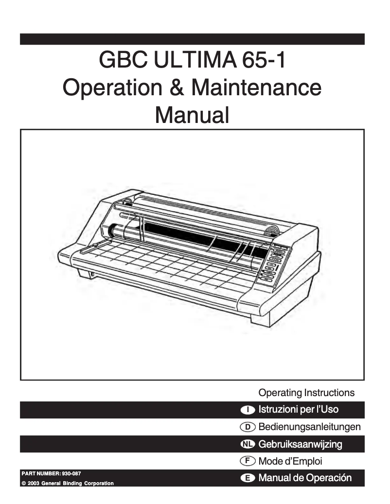 Page 1 de la notice Manuel utilisateur GBC Ultima 65-1