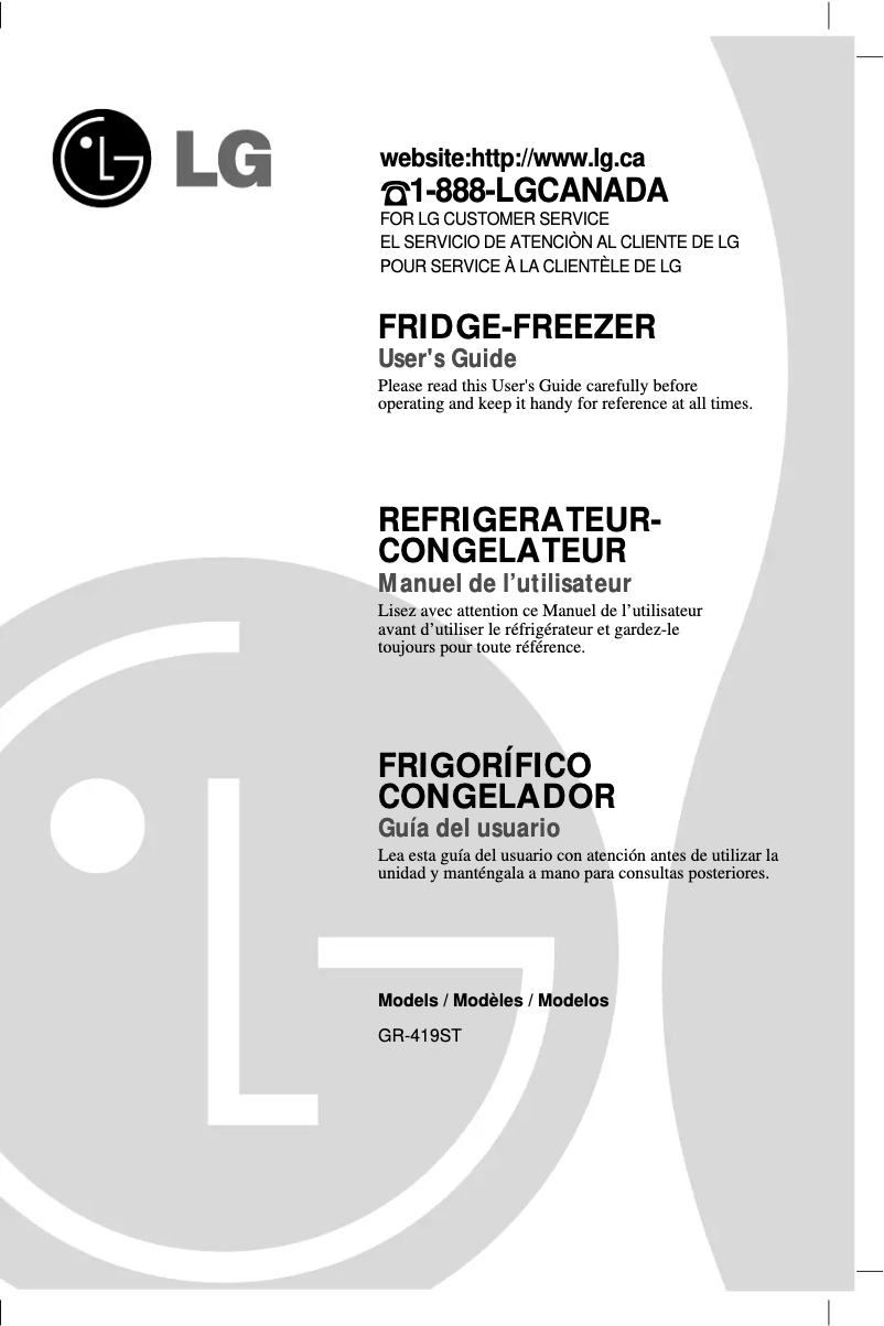 Page 1 of the manual User Manual LG GR-419ST