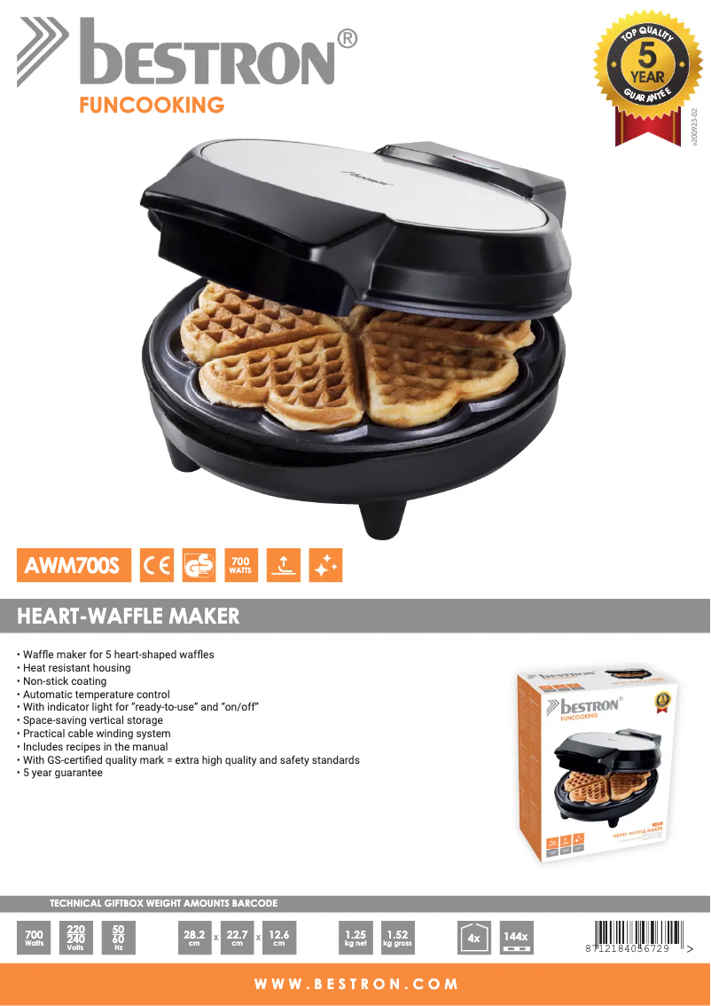 Page 1 de la notice Fiche technique Bestron AWM700S