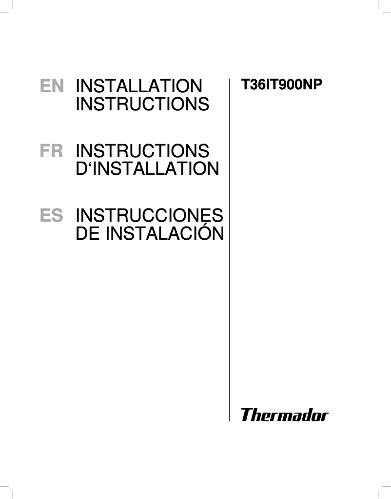 Page 1 de la notice Guide d'installation Thermador T36IT900NP