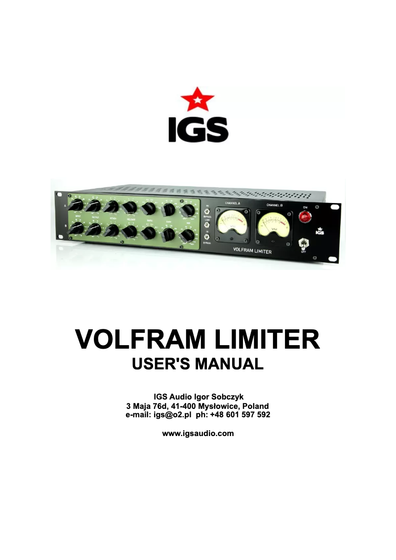 Page 1 de la notice Manuel utilisateur IGS Audio Volfram Limiter