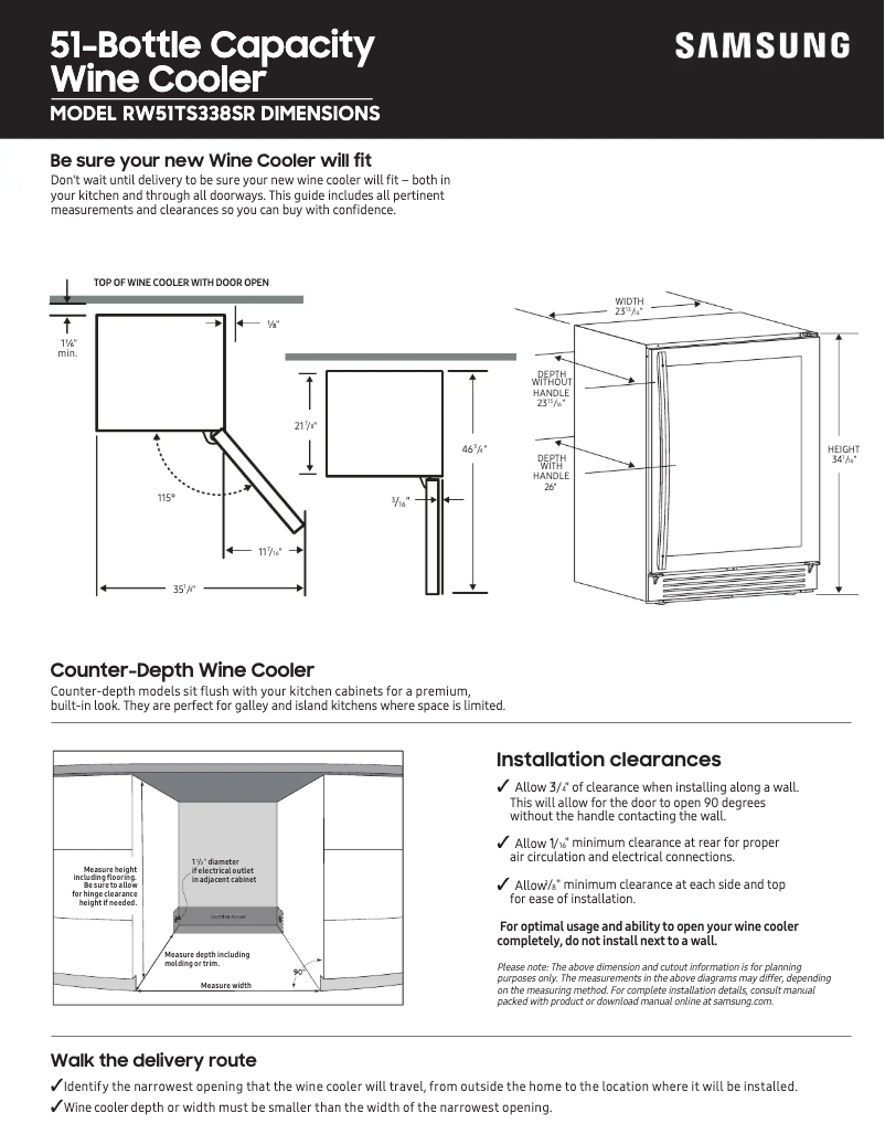 Page n°1 - Guide de mesure Samsung RW51TS338SR