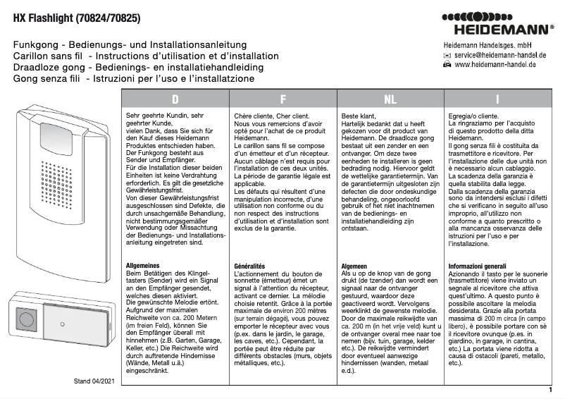 Image de la première page du manuel de l'appareil HX Flash 70284