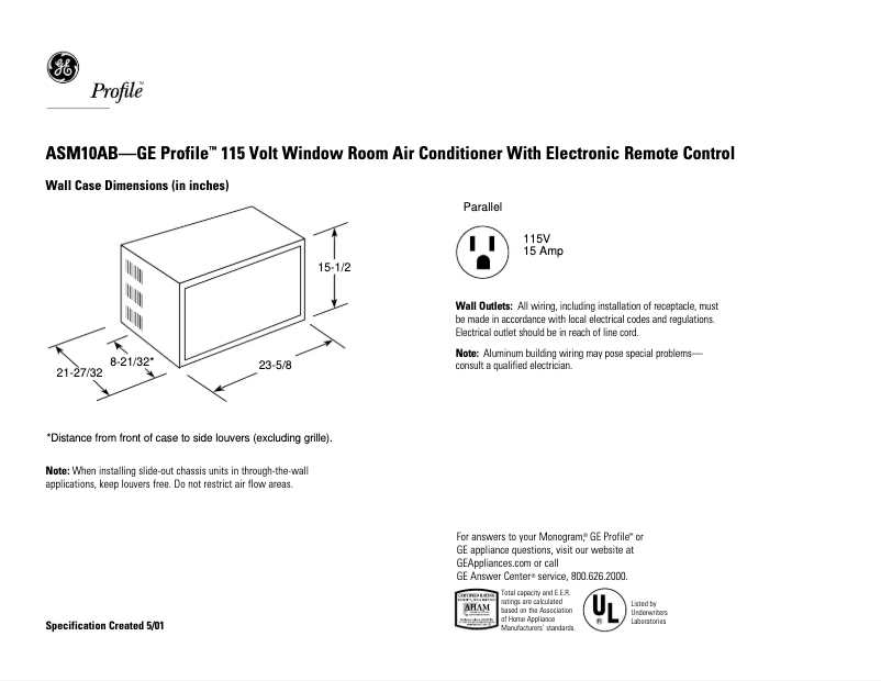 Page n°1 - Fiche technique GE Profile ASM10AB