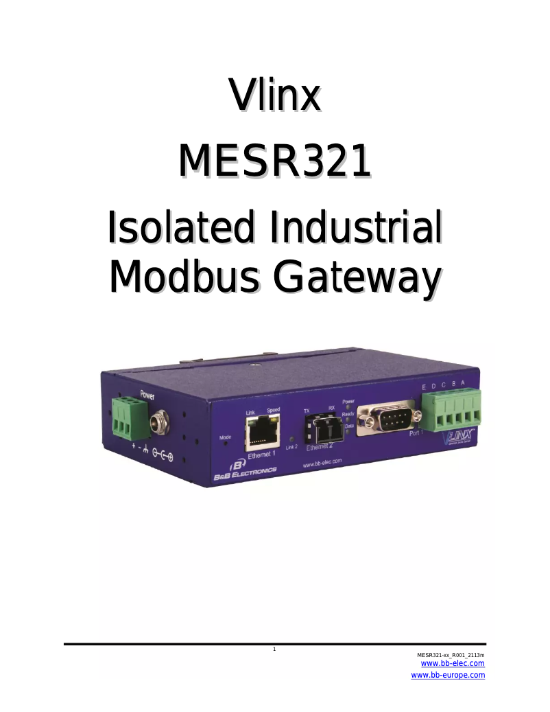 Page n°1 - Manuel utilisateur B&B Electronics MESR321-SL