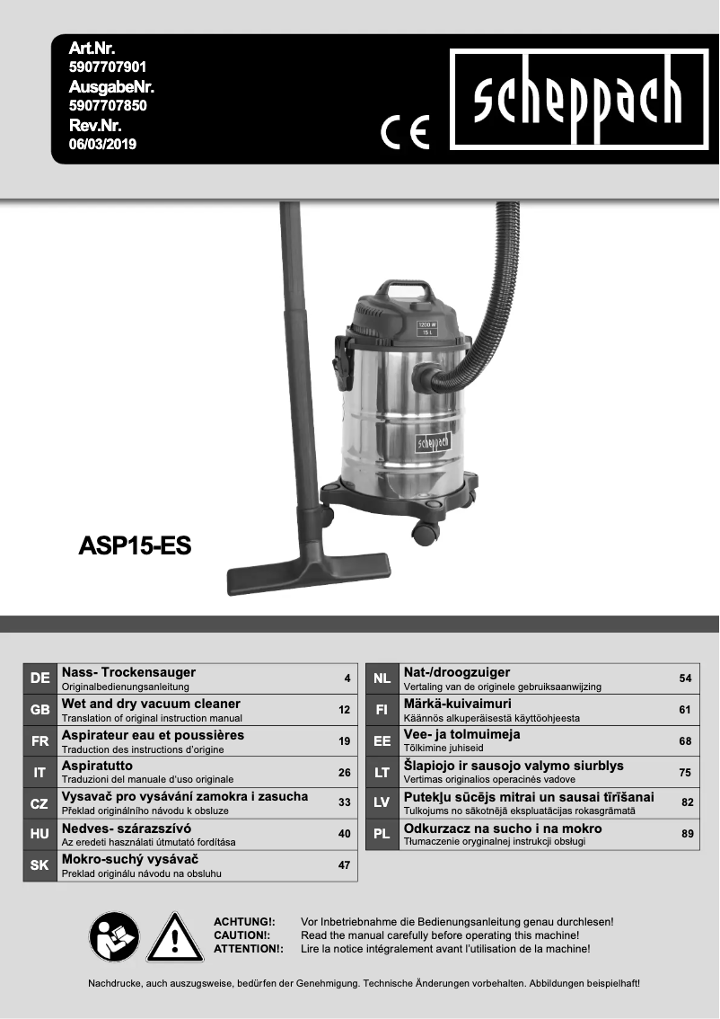Image de la première page du manuel de l'appareil ASP15-ES