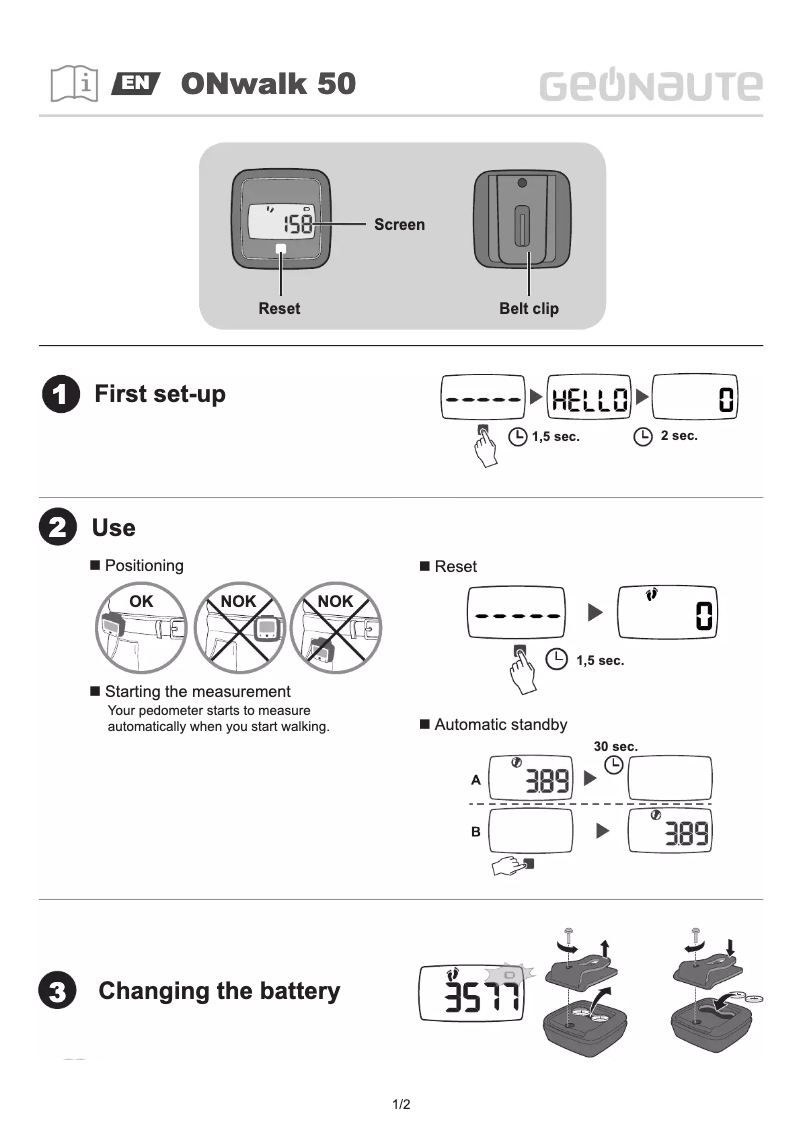 Page n°1 - Manuel utilisateur Domyos ONwalk 50