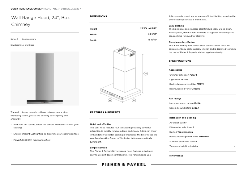 Page 1 de la notice Manuel utilisateur Fisher & Paykel HC24DTXB2