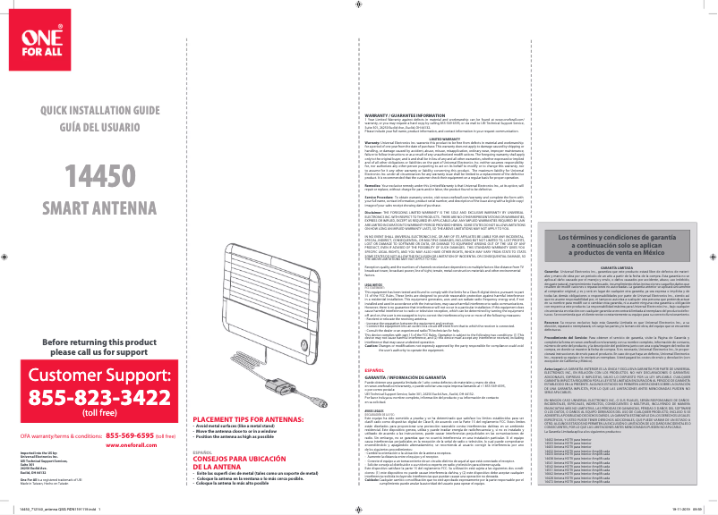 Page 1 de la notice Manuel utilisateur One for all 14450