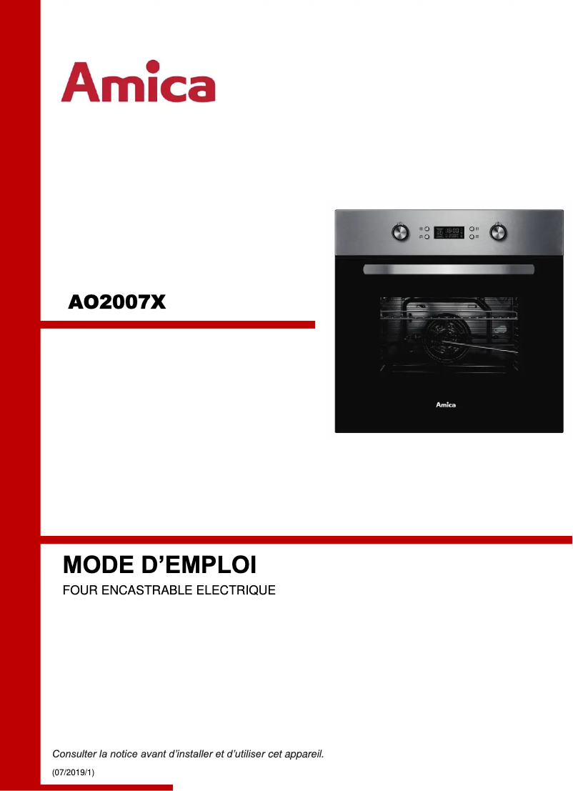 Page 1 de la notice Manuel utilisateur Amica AO2007X