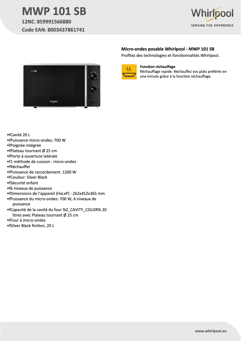 Image de la première page du manuel de l'appareil MWP 101 SB