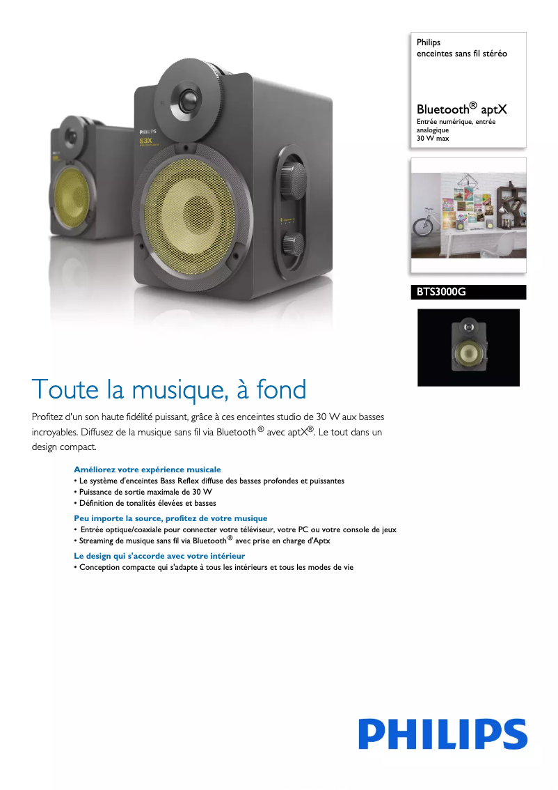 Page 1 de la notice Fiche technique Philips BTS3000G